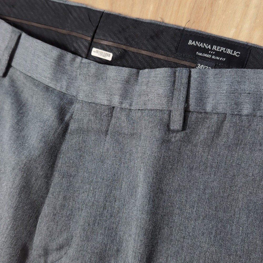 NEW‎ Banana Republic Slim Fit Tailored Pants Size 34x32 Dark Gray Dress Premium